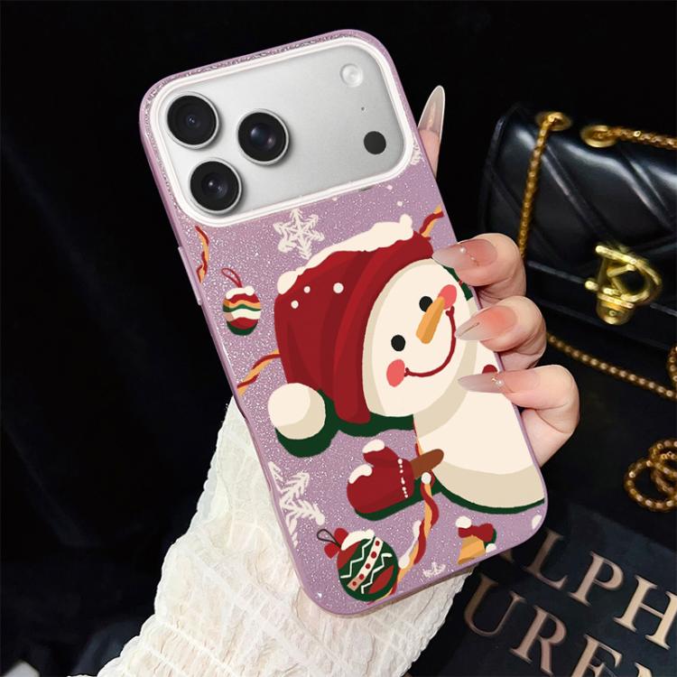 For iPhone 17 Pro Max Christmas Pattern IMD Glitter PC Hybrid TPU Phone Case