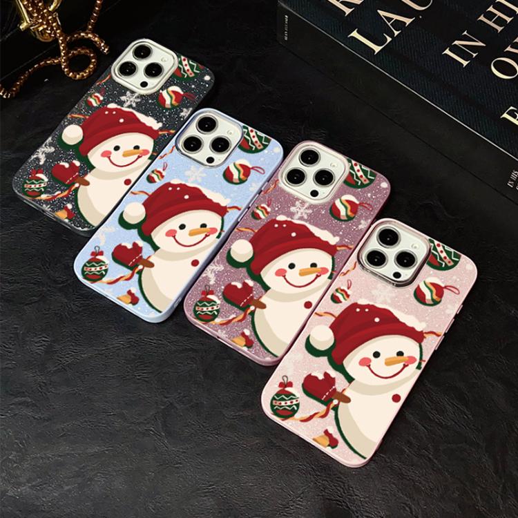 For iPhone 15 Pro Christmas Pattern IMD Glitter PC Hybrid TPU Phone Case