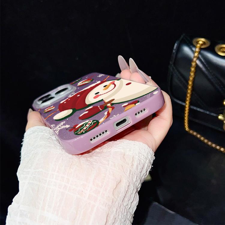 For iPhone 15 Pro Christmas Pattern IMD Glitter PC Hybrid TPU Phone Case