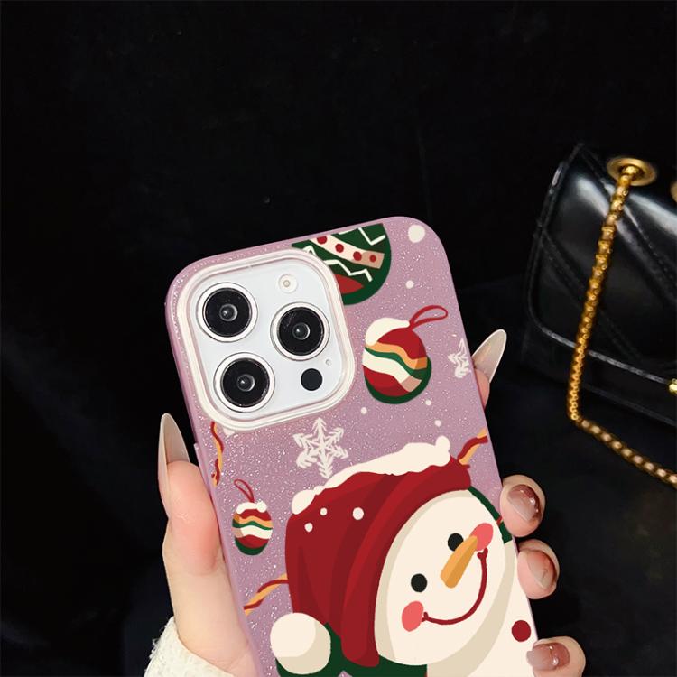 For iPhone 15 Pro Christmas Pattern IMD Glitter PC Hybrid TPU Phone Case