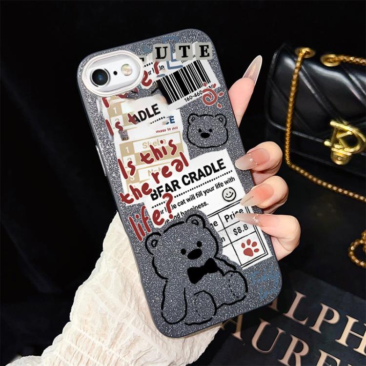 For iPhone 6 Plus / 6s Plus Newspaper Bear Pattern IMD Glitter PC Hybrid TPU Phone Case