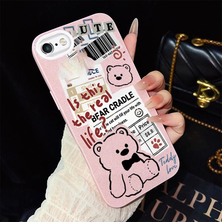 For iPhone 6 Plus / 6s Plus Newspaper Bear Pattern IMD Glitter PC Hybrid TPU Phone Case