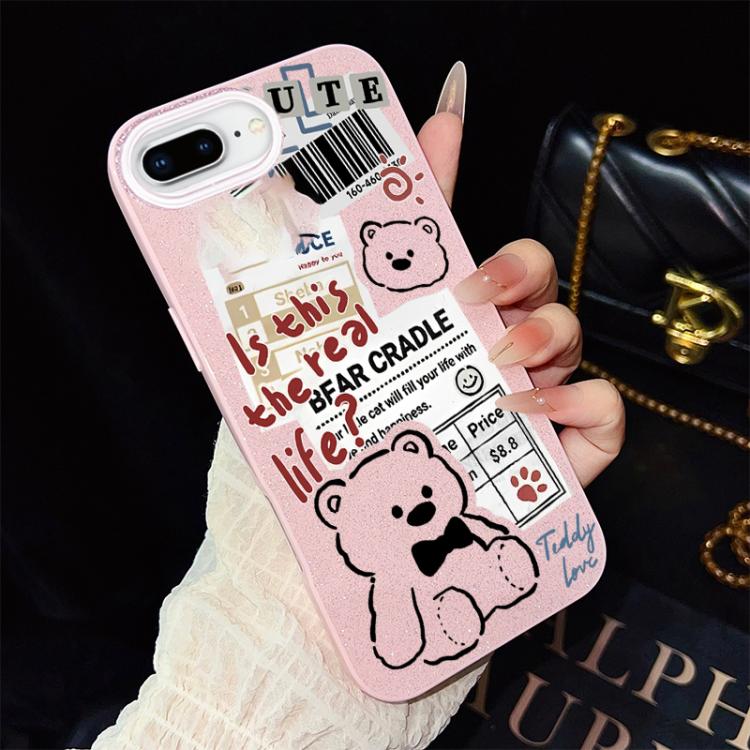 For iPhone 8 Plus / 7 Plus Newspaper Bear Pattern IMD Glitter PC Hybrid TPU Phone Case
