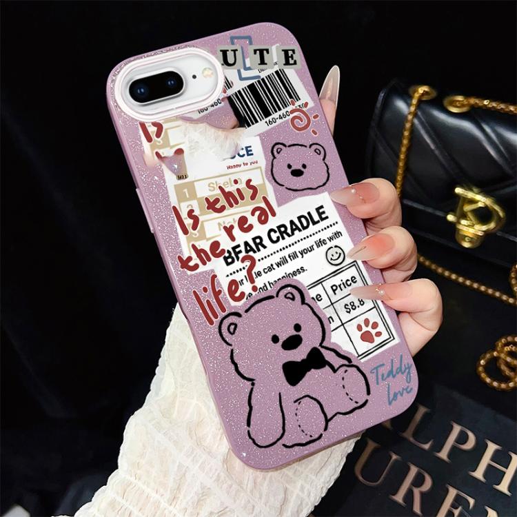 For iPhone 8 Plus / 7 Plus Newspaper Bear Pattern IMD Glitter PC Hybrid TPU Phone Case