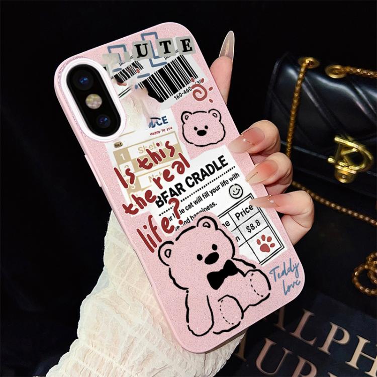 For iPhone XS Max Newspaper Bear Pattern IMD Glitter PC Hybrid TPU Phone Case