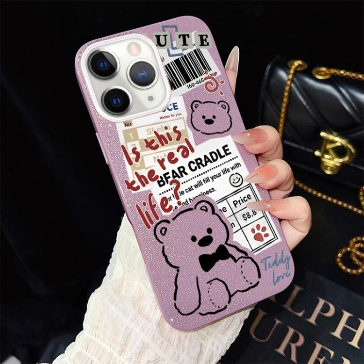 For iPhone 11 Pro Max Newspaper Bear Pattern IMD Glitter PC Hybrid TPU Phone Case