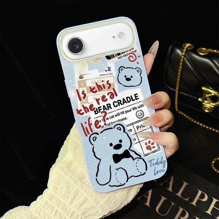 For iPhone Air Newspaper Bear Pattern IMD Glitter PC Hybrid TPU Phone Case