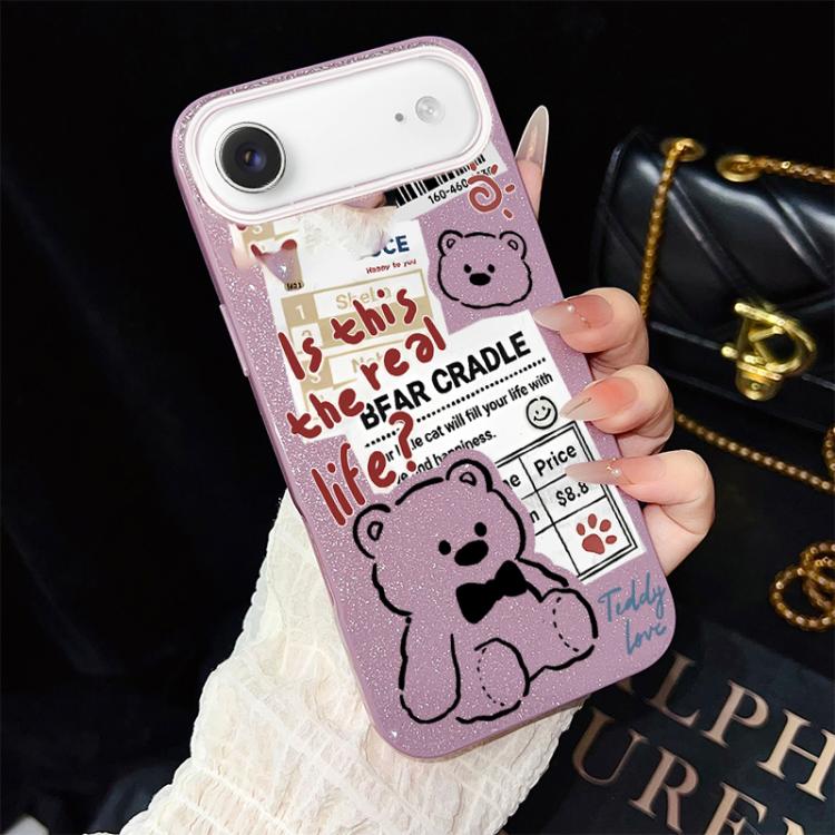 For iPhone Air Newspaper Bear Pattern IMD Glitter PC Hybrid TPU Phone Case