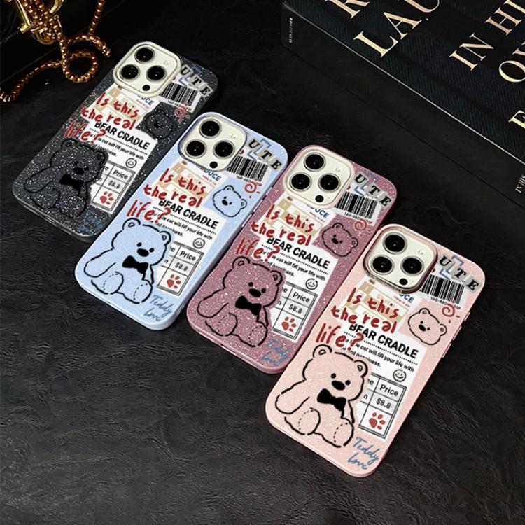 For iPhone 12 Pro Max Newspaper Bear Pattern IMD Glitter PC Hybrid TPU Phone Case