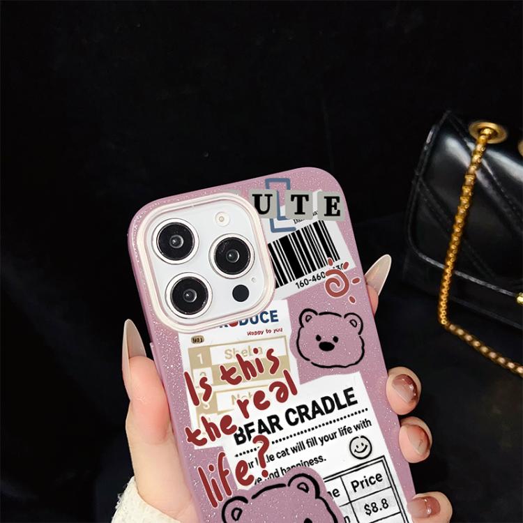 For iPhone 12 Pro Max Newspaper Bear Pattern IMD Glitter PC Hybrid TPU Phone Case