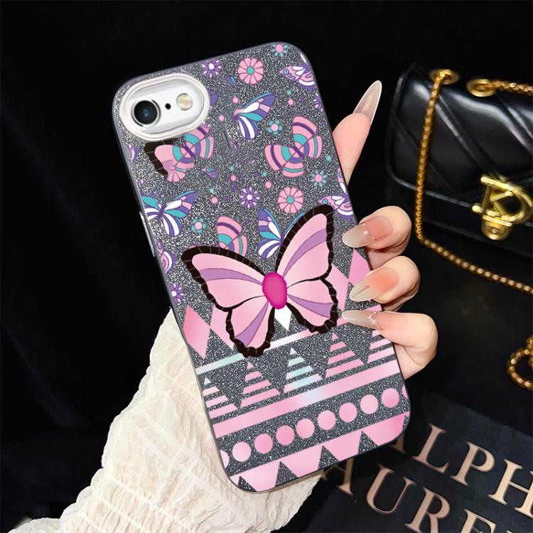 For iPhone 6 Plus / 6s Plus Pink Butterfly Pattern IMD Glitter PC Hybrid TPU Phone Case