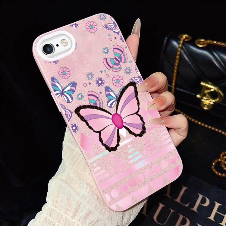 For iPhone 6 Plus / 6s Plus Pink Butterfly Pattern IMD Glitter PC Hybrid TPU Phone Case