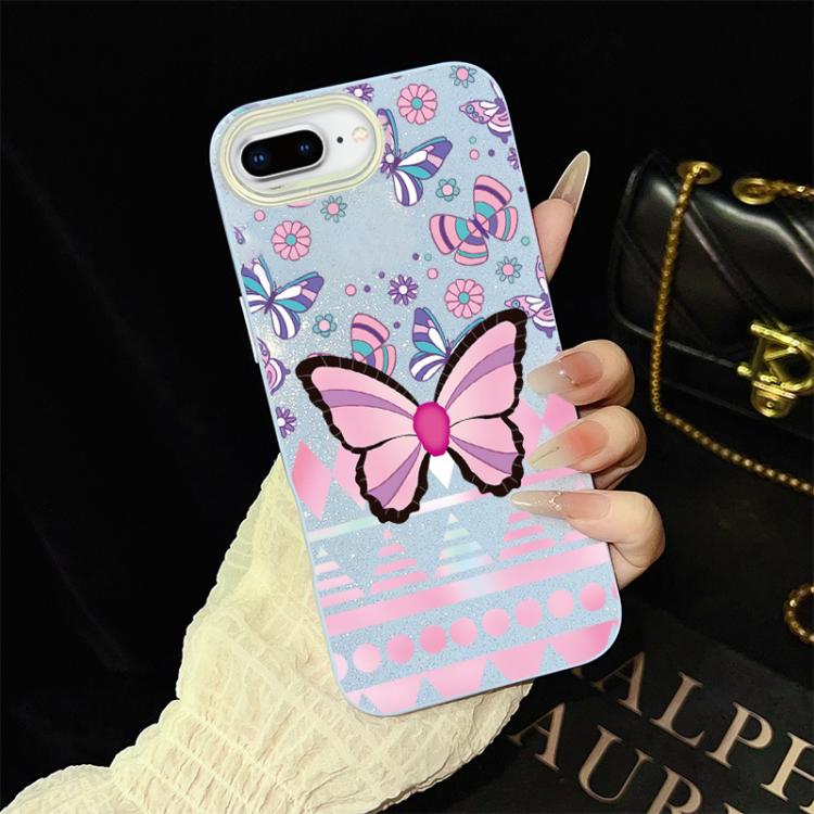 For iPhone 8 Plus / 7 Plus Pink Butterfly Pattern IMD Glitter PC Hybrid TPU Phone Case