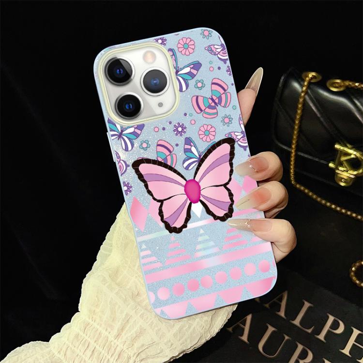 For iPhone 11 Pro Max Pink Butterfly Pattern IMD Glitter PC Hybrid TPU Phone Case
