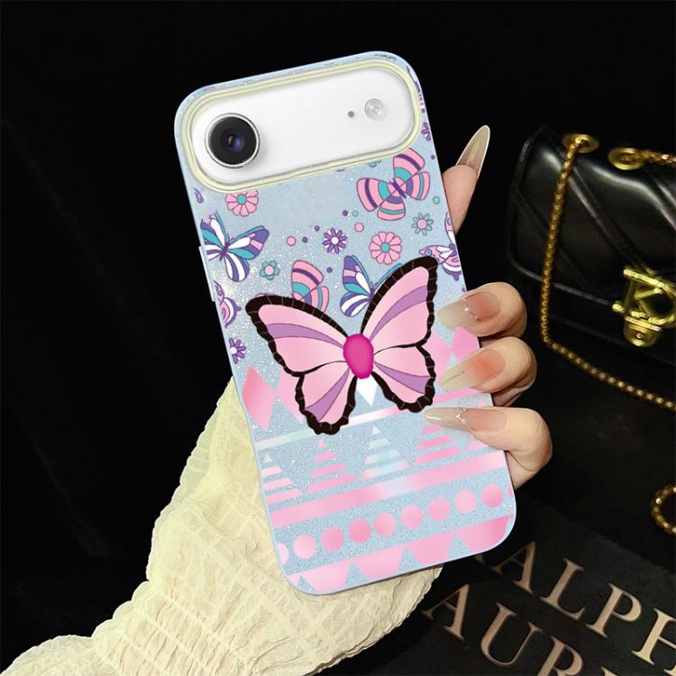For iPhone Air Pink Butterfly Pattern IMD Glitter PC Hybrid TPU Phone Case