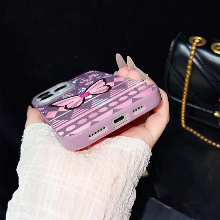 For iPhone 11 Pro Pink Butterfly Pattern IMD Glitter PC Hybrid TPU Phone Case