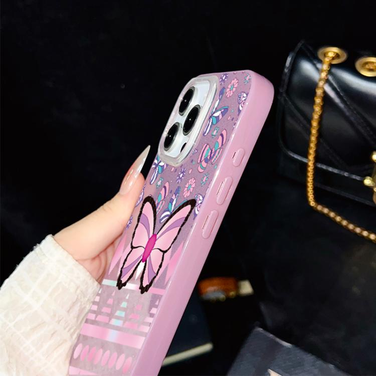 For iPhone 11 Pro Pink Butterfly Pattern IMD Glitter PC Hybrid TPU Phone Case