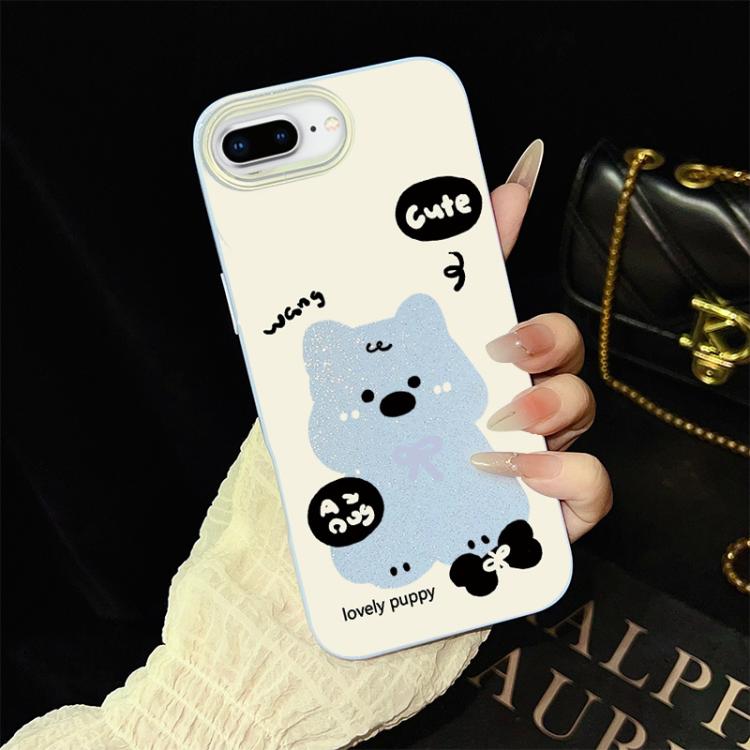 For iPhone 8 Plus / 7 Plus Lovely Puppy Pattern IMD Glitter PC Hybrid TPU Phone Case