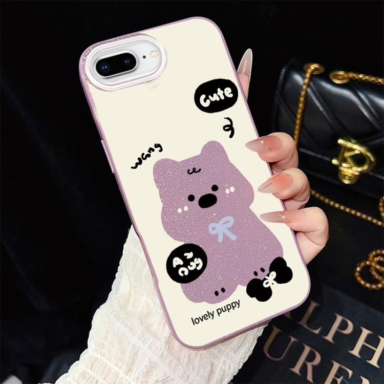 For iPhone 8 Plus / 7 Plus Lovely Puppy Pattern IMD Glitter PC Hybrid TPU Phone Case