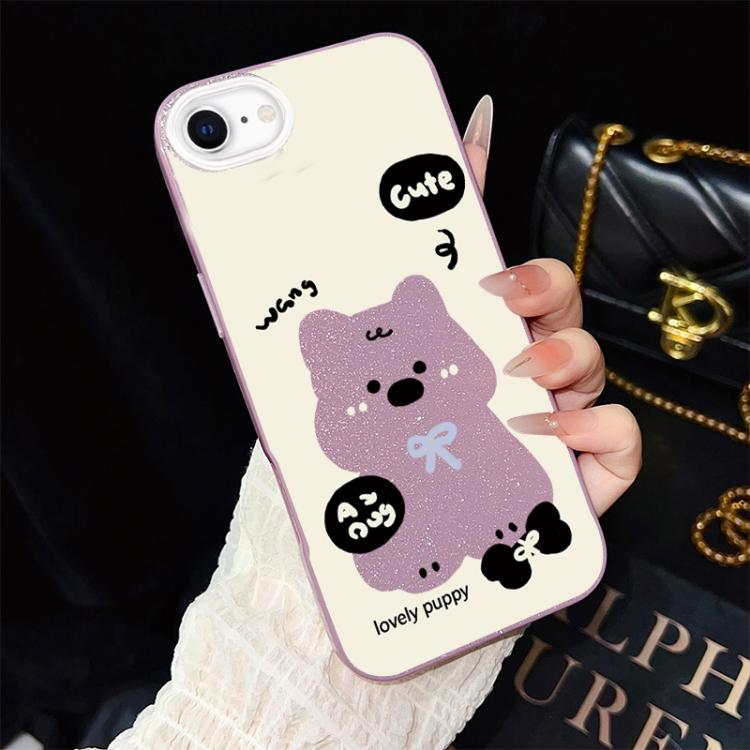 For iPhone SE 2022 / SE 2020 Lovely Puppy Pattern IMD Glitter PC Hybrid TPU Phone Case