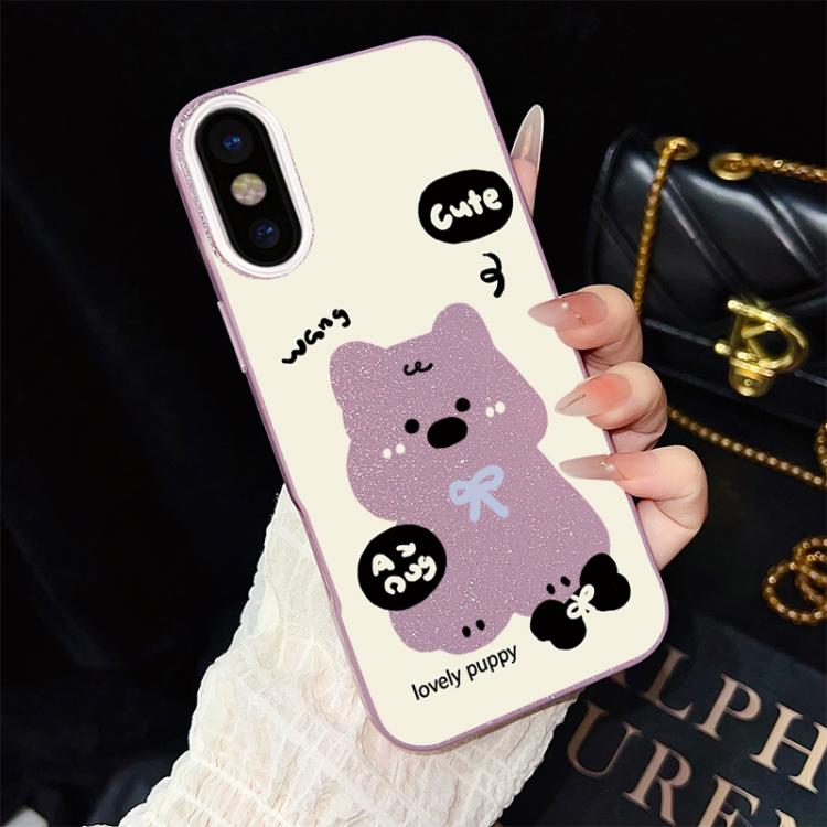 For iPhone XS / X Lovely Puppy Pattern IMD Glitter PC Hybrid TPU Phone Case