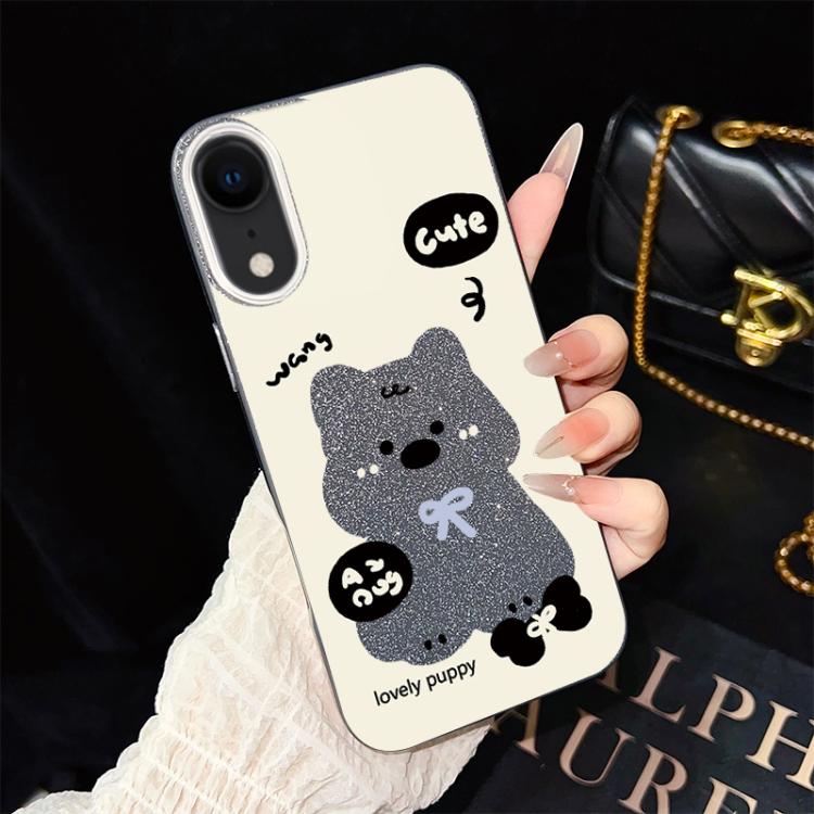 For iPhone XR Lovely Puppy Pattern IMD Glitter PC Hybrid TPU Phone Case