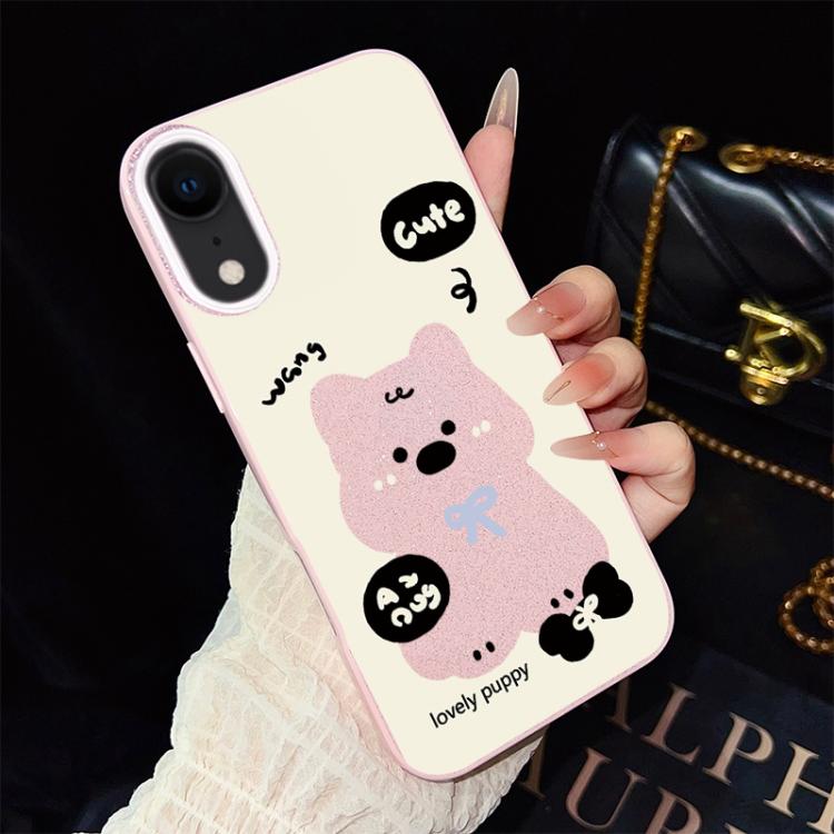 For iPhone XR Lovely Puppy Pattern IMD Glitter PC Hybrid TPU Phone Case