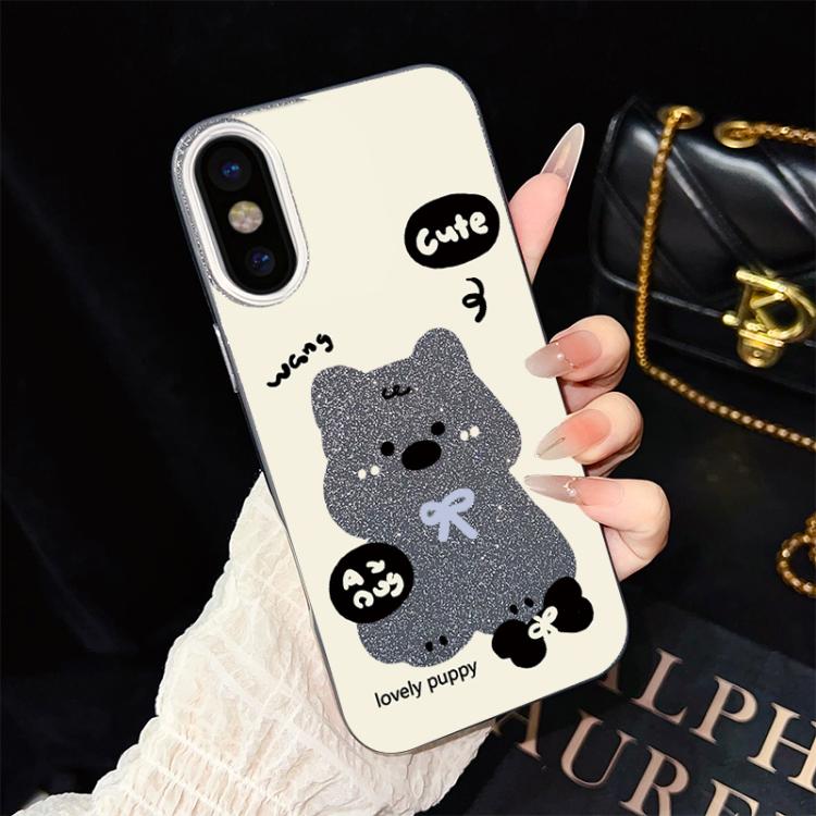 For iPhone XS Max Lovely Puppy Pattern IMD Glitter PC Hybrid TPU Phone Case