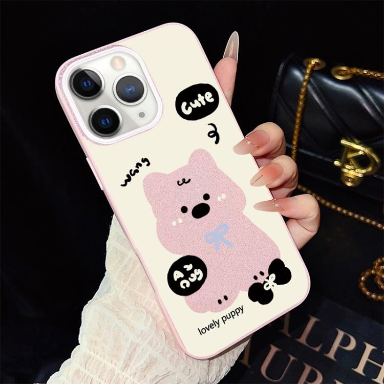 For iPhone 11 Pro Max Lovely Puppy Pattern IMD Glitter PC Hybrid TPU Phone Case