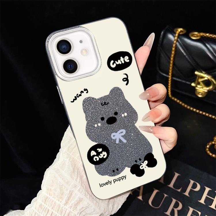 For iPhone 12 Lovely Puppy Pattern IMD Glitter PC Hybrid TPU Phone Case