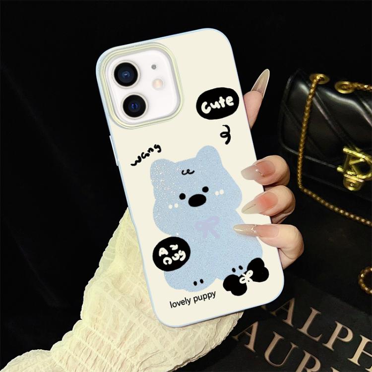 For iPhone 12 Lovely Puppy Pattern IMD Glitter PC Hybrid TPU Phone Case