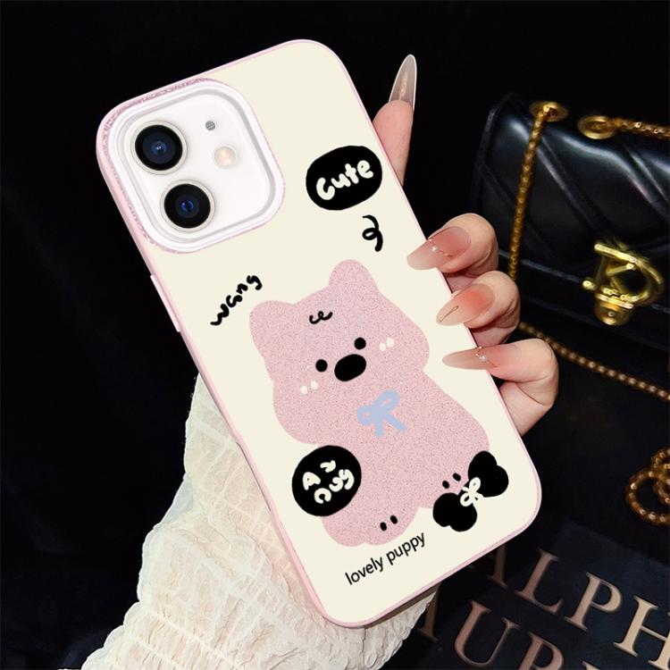 For iPhone 12 Lovely Puppy Pattern IMD Glitter PC Hybrid TPU Phone Case