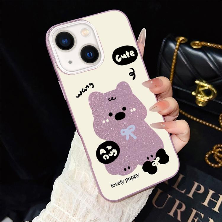 For iPhone 13 Lovely Puppy Pattern IMD Glitter PC Hybrid TPU Phone Case