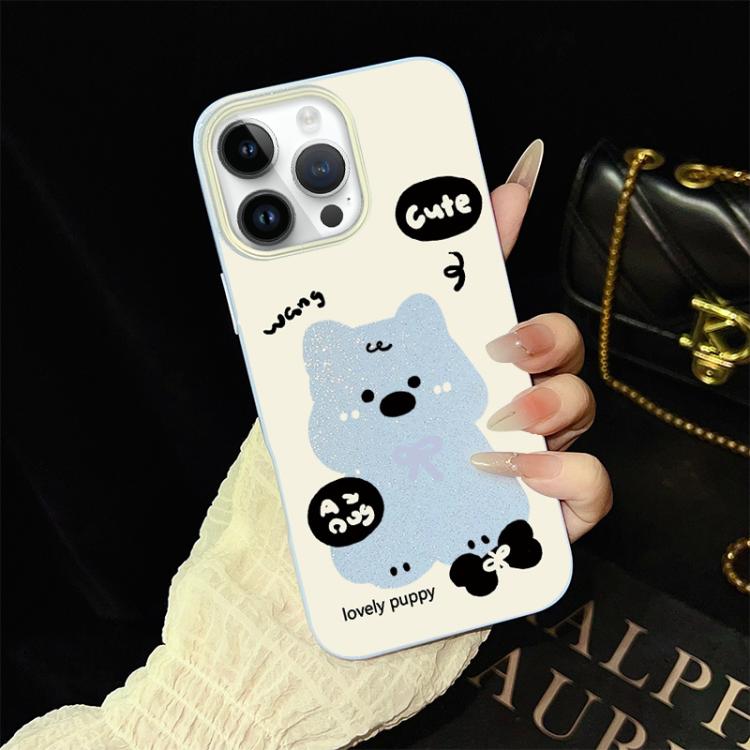 For iPhone 13 Pro Max Lovely Puppy Pattern IMD Glitter PC Hybrid TPU Phone Case