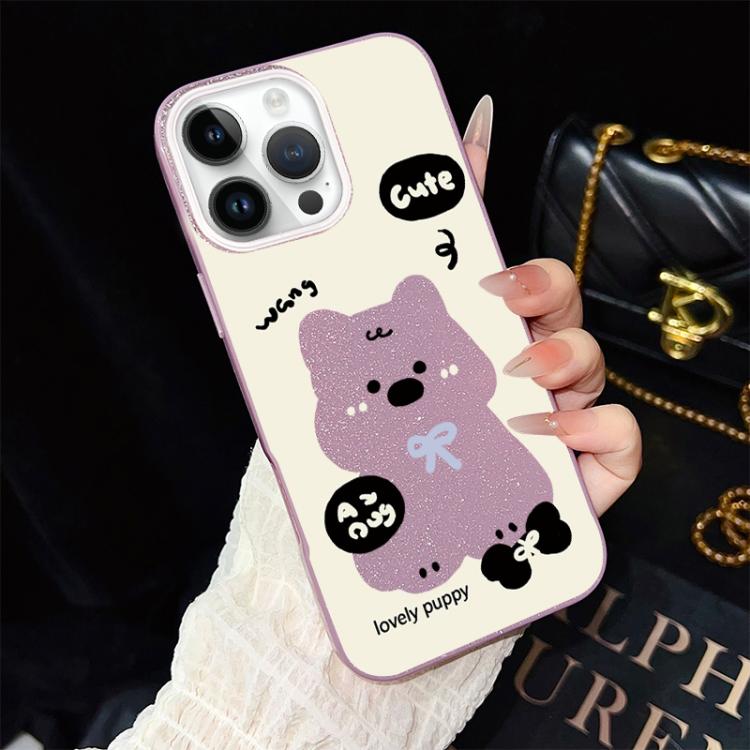 For iPhone 13 Pro Max Lovely Puppy Pattern IMD Glitter PC Hybrid TPU Phone Case