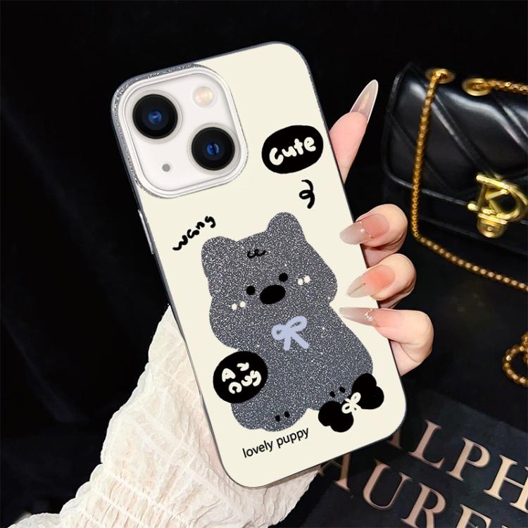 For iPhone 14 Lovely Puppy Pattern IMD Glitter PC Hybrid TPU Phone Case