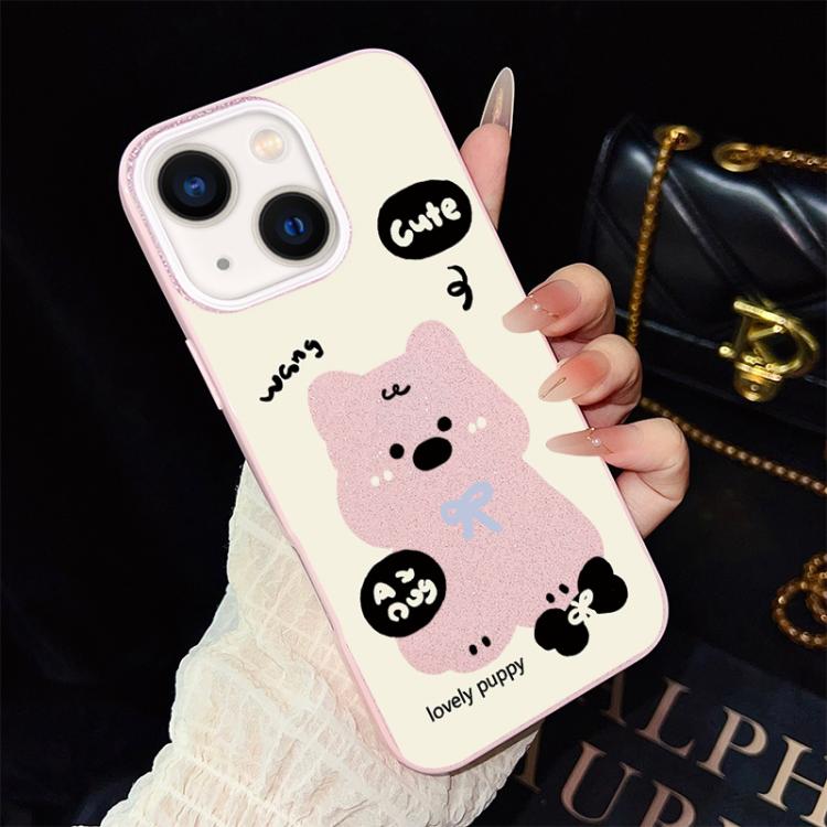For iPhone 14 Lovely Puppy Pattern IMD Glitter PC Hybrid TPU Phone Case
