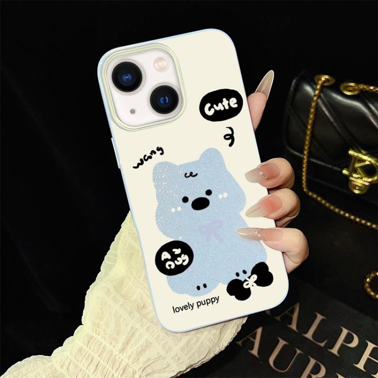 For iPhone 14 Plus Lovely Puppy Pattern IMD Glitter PC Hybrid TPU Phone Case