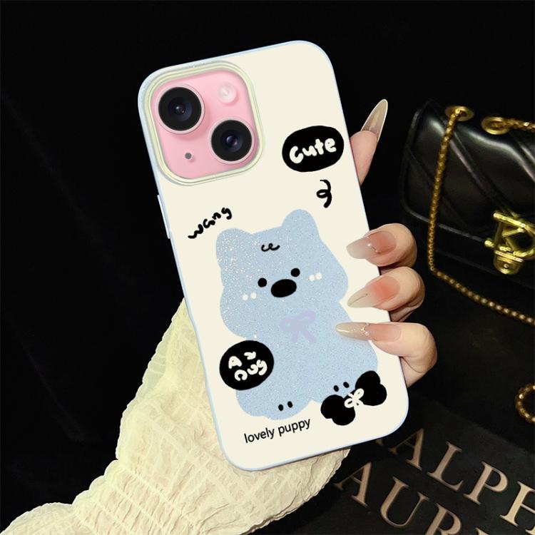 For iPhone 15 Lovely Puppy Pattern IMD Glitter PC Hybrid TPU Phone Case