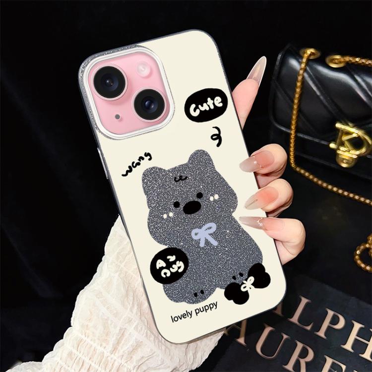 For iPhone 15 Plus Lovely Puppy Pattern IMD Glitter PC Hybrid TPU Phone Case