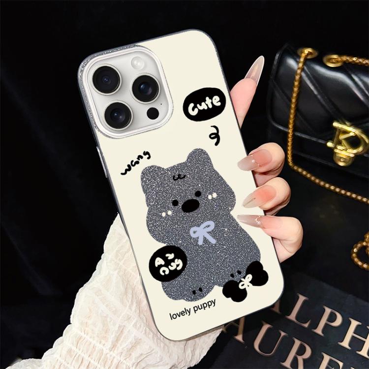 For iPhone 15 Pro Max Lovely Puppy Pattern IMD Glitter PC Hybrid TPU Phone Case