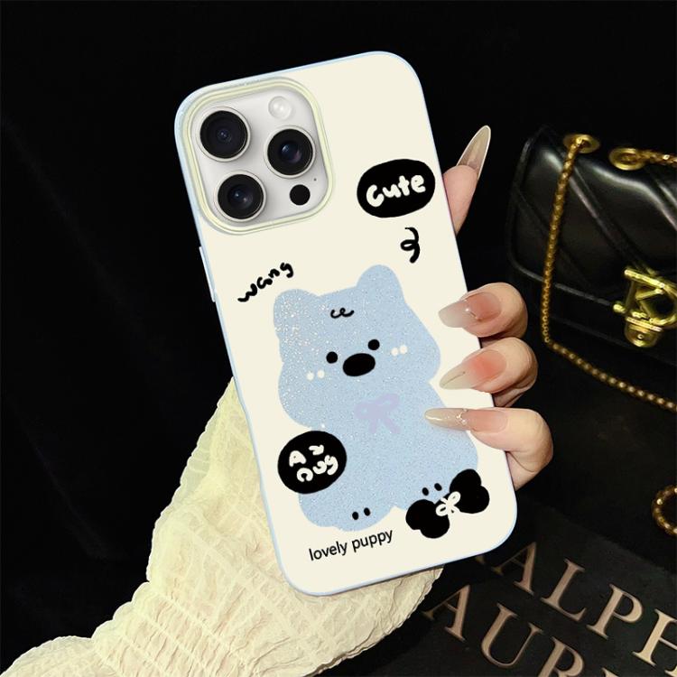For iPhone 15 Pro Max Lovely Puppy Pattern IMD Glitter PC Hybrid TPU Phone Case