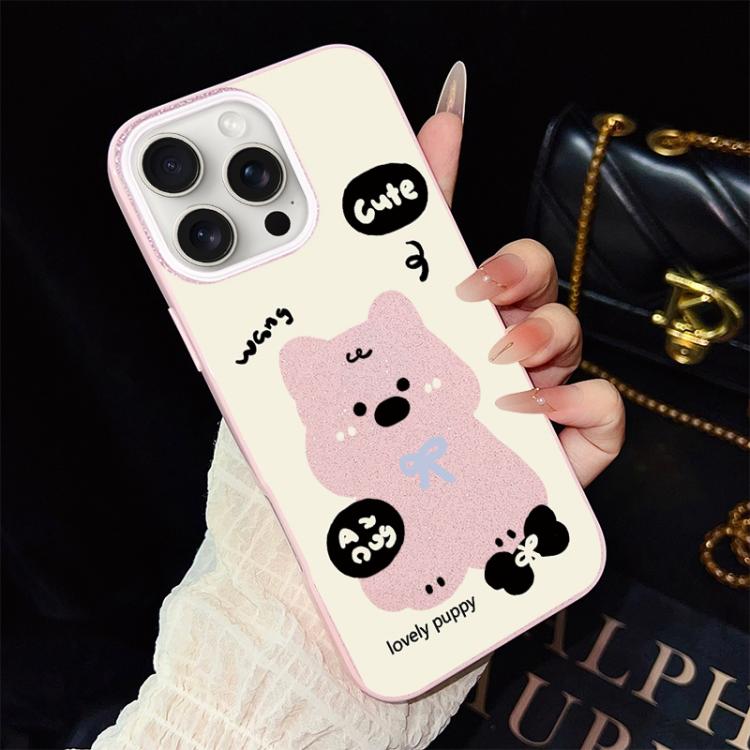 For iPhone 15 Pro Max Lovely Puppy Pattern IMD Glitter PC Hybrid TPU Phone Case