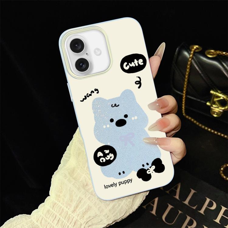 For iPhone 16 Lovely Puppy Pattern IMD Glitter PC Hybrid TPU Phone Case