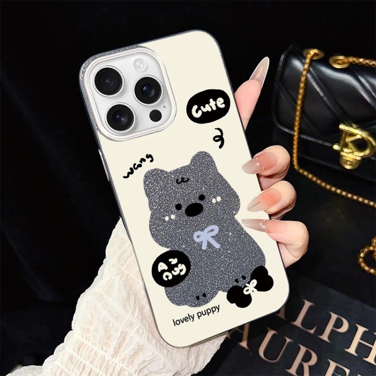 For iPhone 16 Pro Lovely Puppy Pattern IMD Glitter PC Hybrid TPU Phone Case