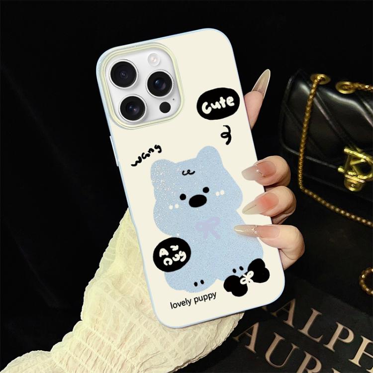 For iPhone 16 Pro Max Lovely Puppy Pattern IMD Glitter PC Hybrid TPU Phone Case