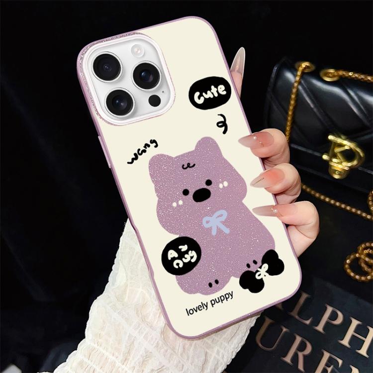 For iPhone 16 Pro Max Lovely Puppy Pattern IMD Glitter PC Hybrid TPU Phone Case