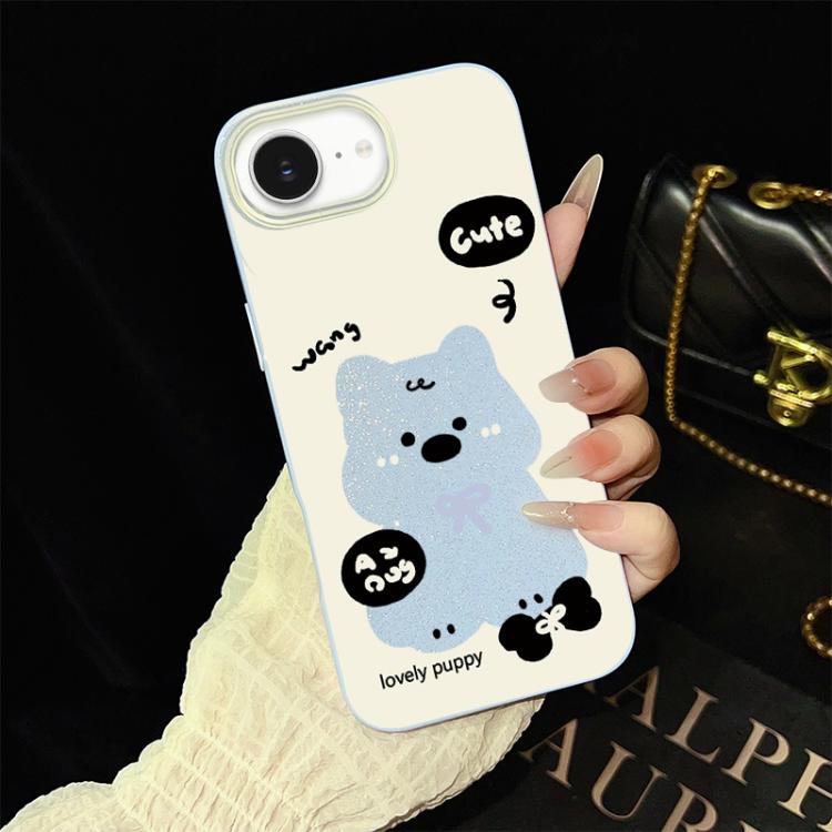 For iPhone 17e / 16e Lovely Puppy Pattern IMD Glitter PC Hybrid TPU Phone Case
