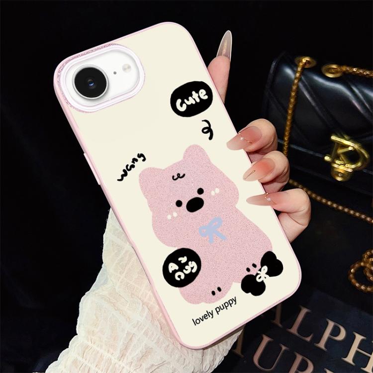 For iPhone 17e / 16e Lovely Puppy Pattern IMD Glitter PC Hybrid TPU Phone Case