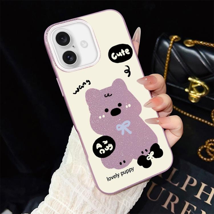 For iPhone 17 Lovely Puppy Pattern IMD Glitter PC Hybrid TPU Phone Case